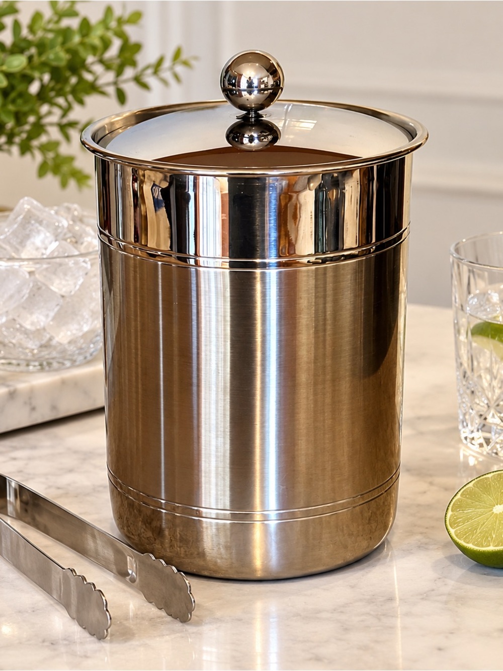 Couzon France 18/10 Stainless Steel Insulated Ice Bucket w/ Lid & Inserts